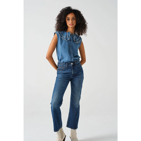 Short Sleeve in Washed Indigo Blouse | Montivo Pakistan