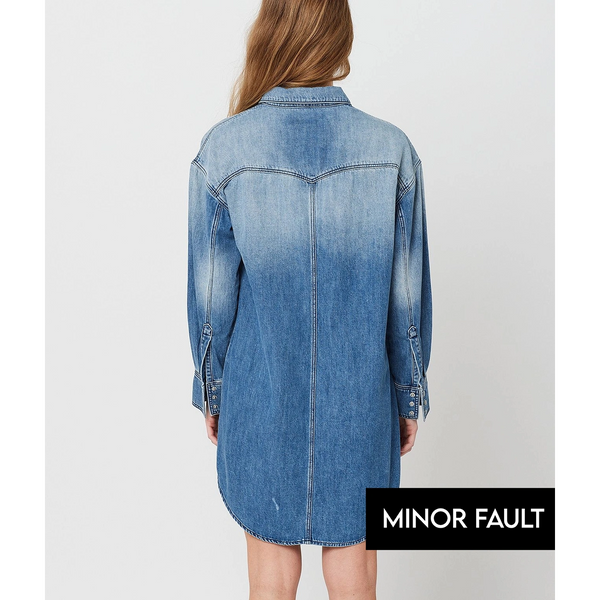 (Minor Fault) Blue Long Denim Shirt Dress | Montivo Pakistan