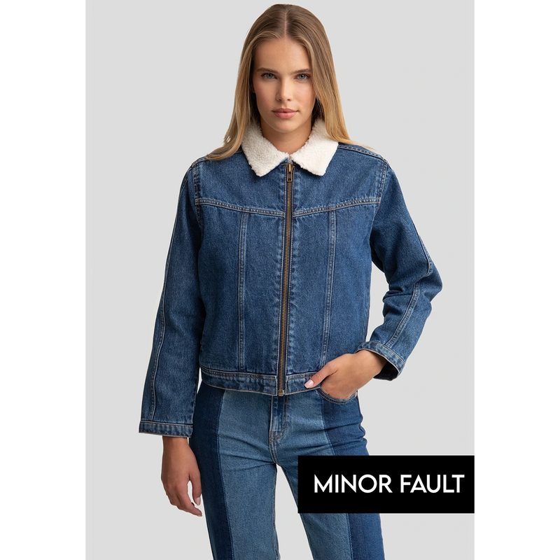 (Minor Fault) Blue Fur Denim Jacket | Montivo Pakistan