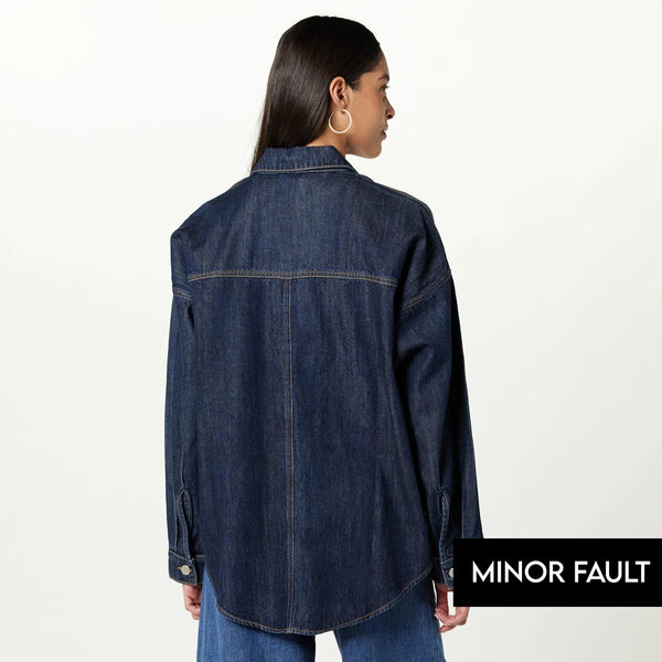 (Minor Fault) Navy Long Denim Shacket