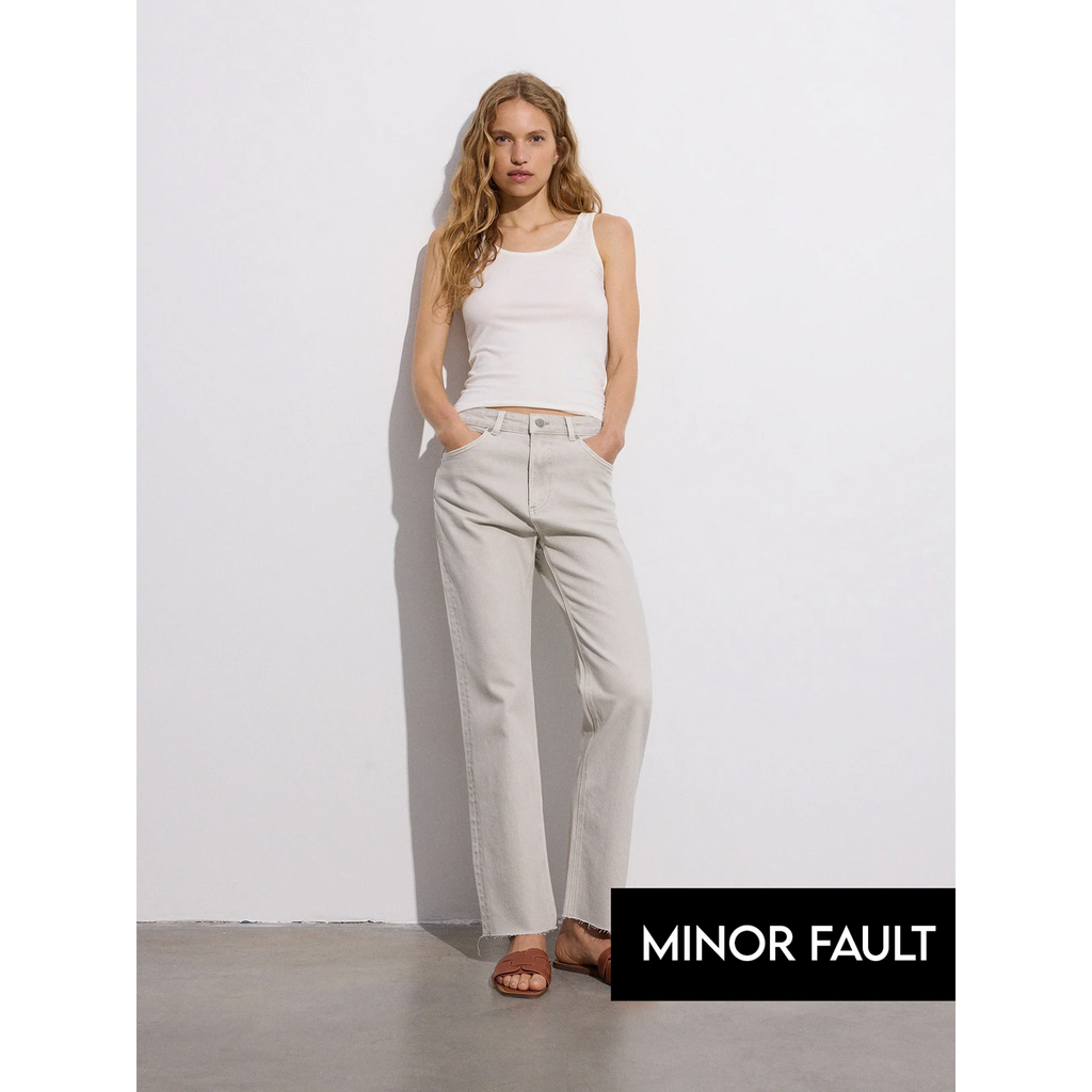 (Minor Fault) Light Beige Raw Hem Straight Jeans | Montivo Pakistan