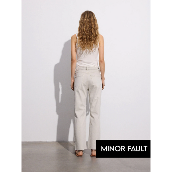 (Minor Fault) Light Beige Raw Hem Straight Jeans | Montivo Pakistan