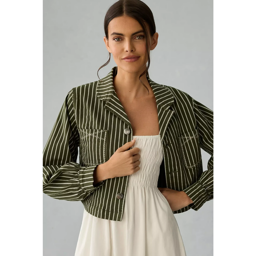 Green Striped Cropped Jacket | Montivo Pakistan