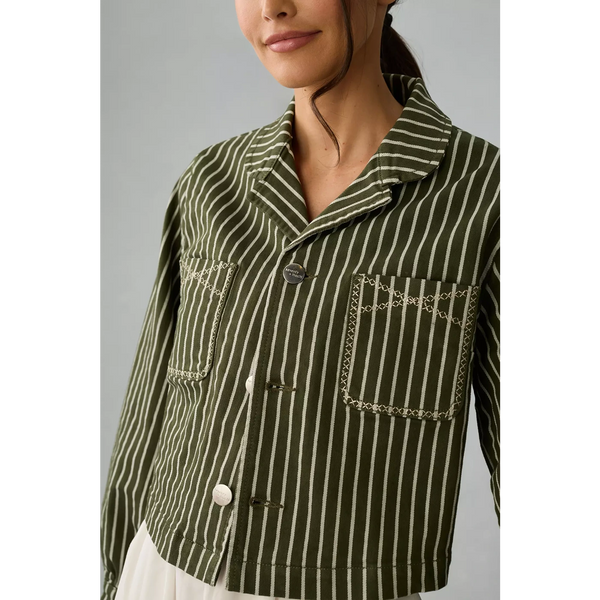 Green Striped Cropped Jacket | Montivo Pakistan