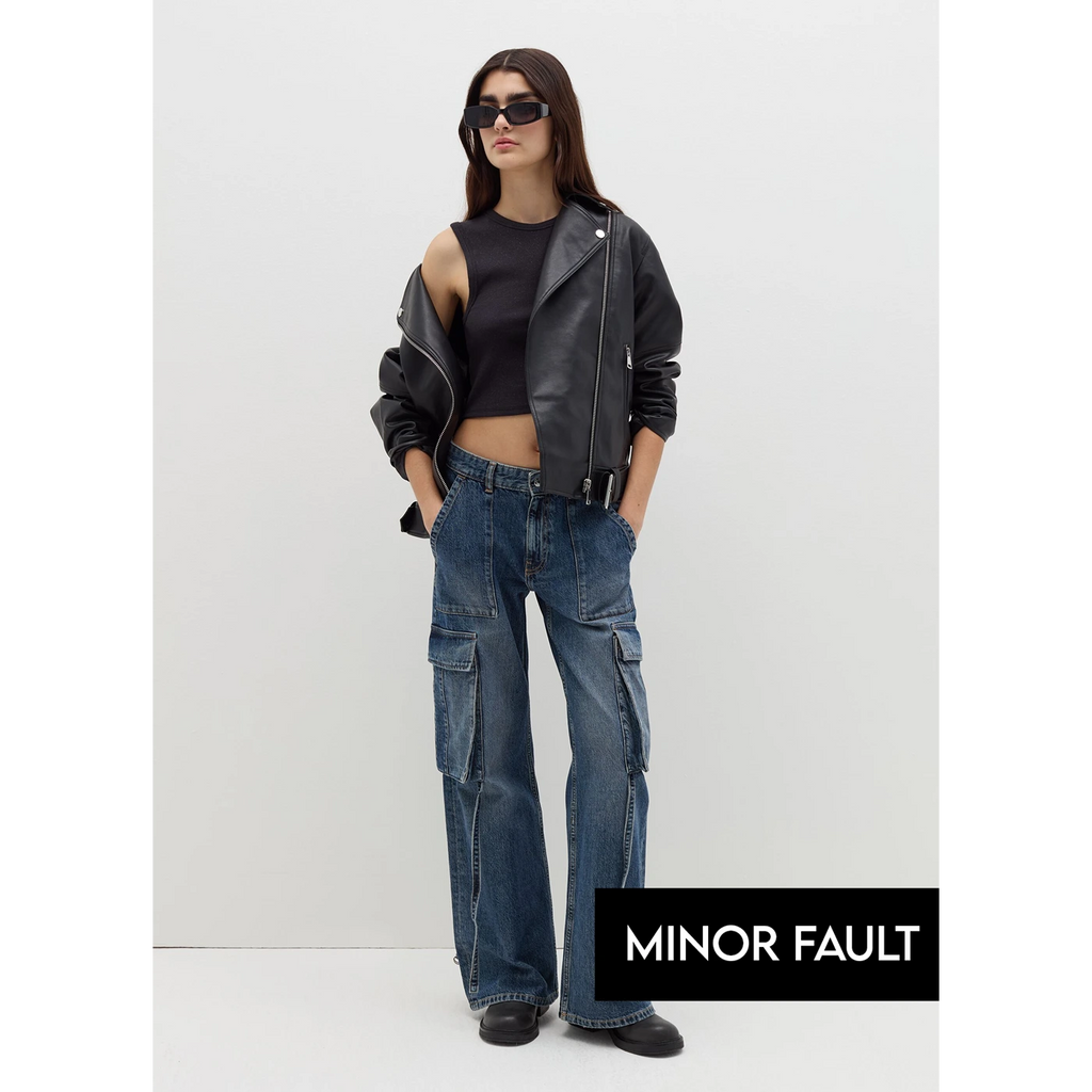 (Minor Fault) Vitange Blue Acid Wash Cargo Jeans | Montivo Pakistan