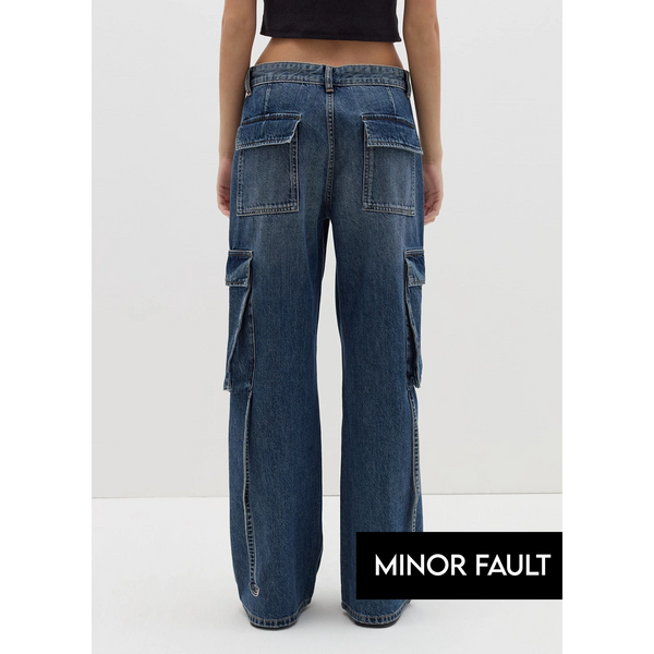 (Minor Fault) Vitange Blue Acid Wash Cargo Jeans | Montivo Pakistan