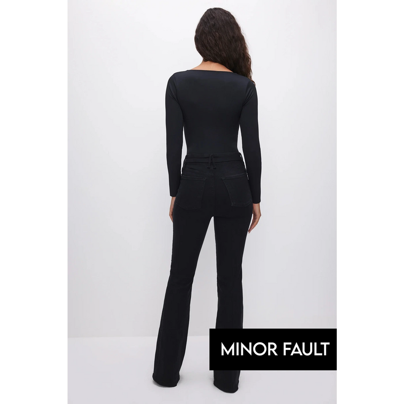 (Minor Fault) Black Pull On Power Stretch Flare Jeans | Montivo Pakistan