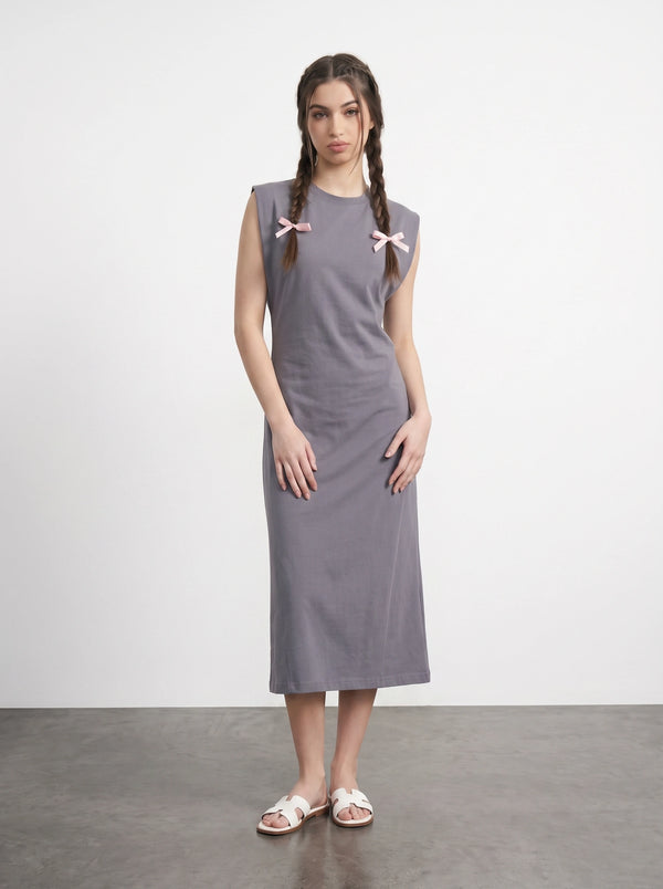 Grey Sleeveless Midi Dress | Montivo Pakistan
