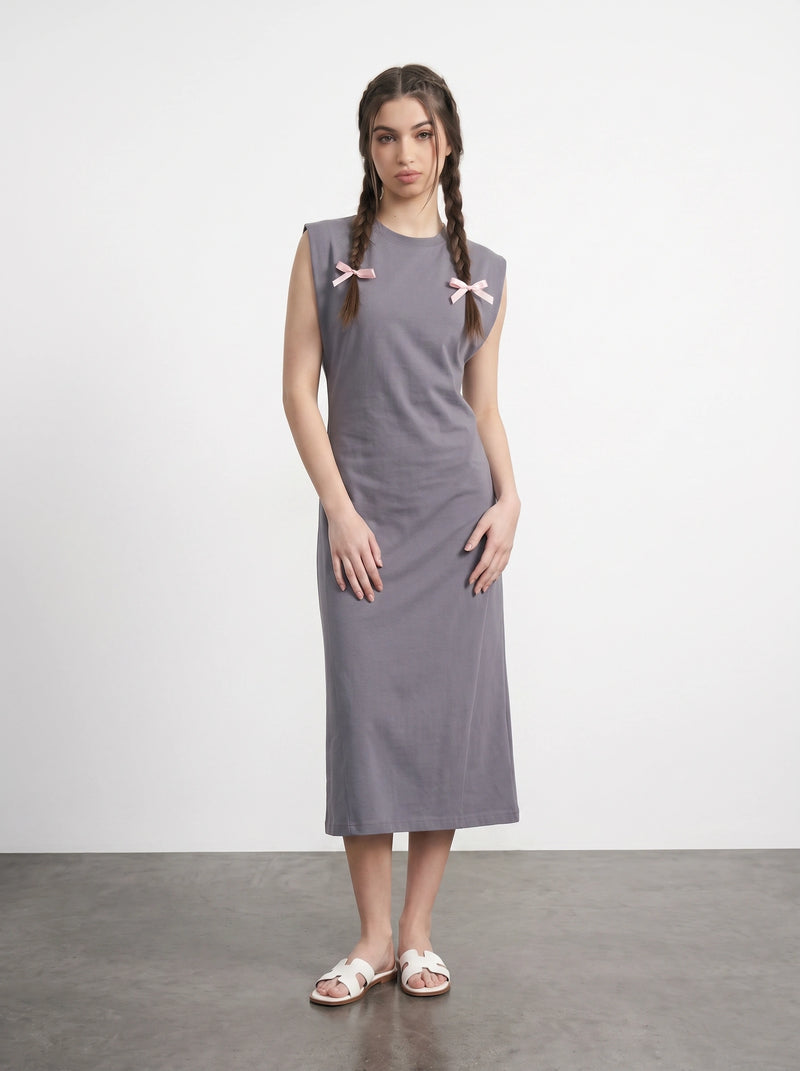 Grey Sleeveless Midi Dress | Montivo Pakistan