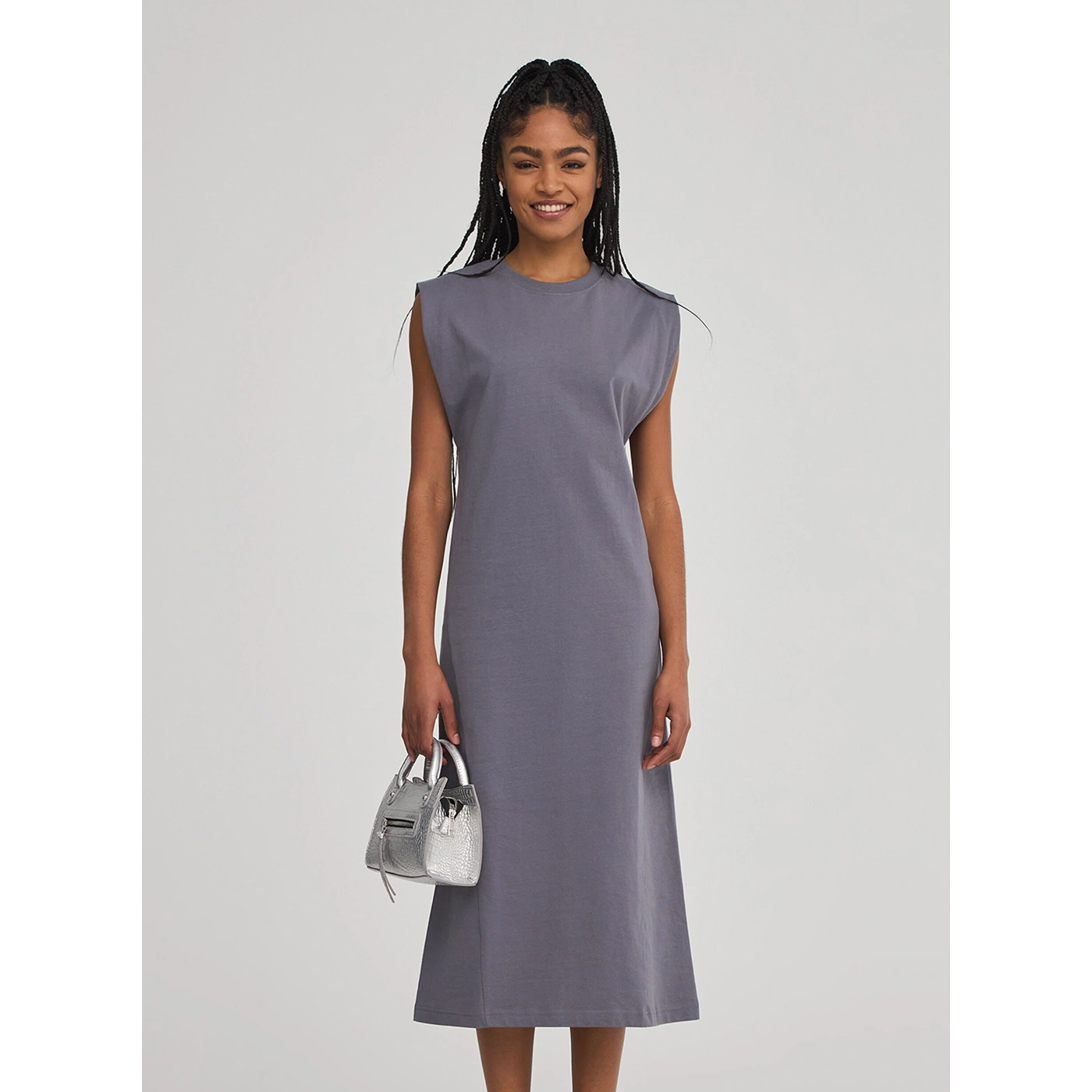 Grey Sleeveless Midi Dress | Montivo Pakistan