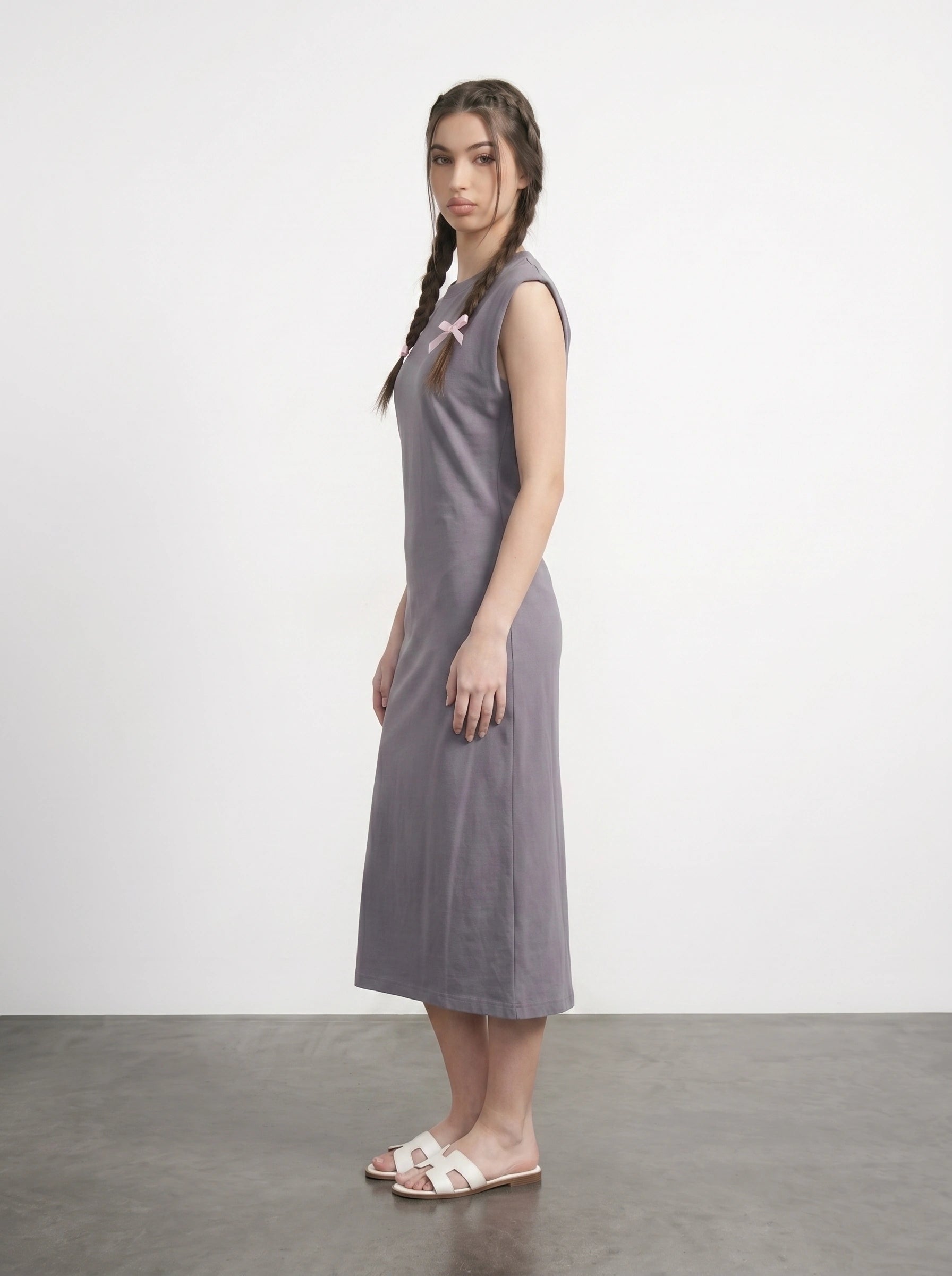 Grey Sleeveless Midi Dress | Montivo Pakistan