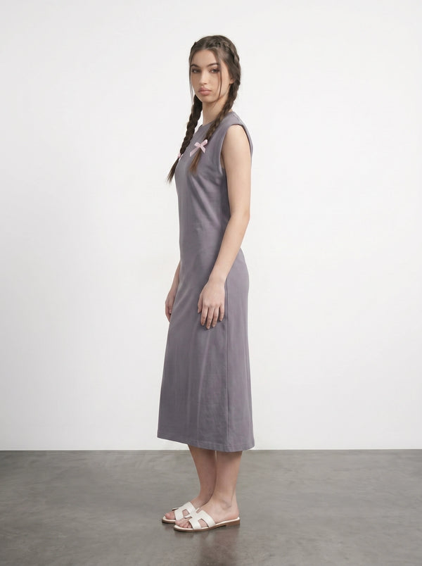 Grey Sleeveless Midi Dress | Montivo Pakistan