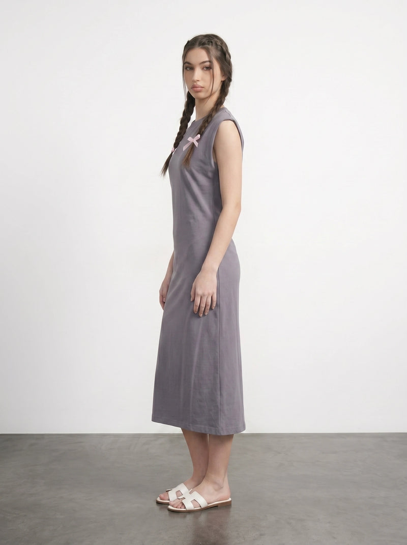 Grey Sleeveless Midi Dress | Montivo Pakistan