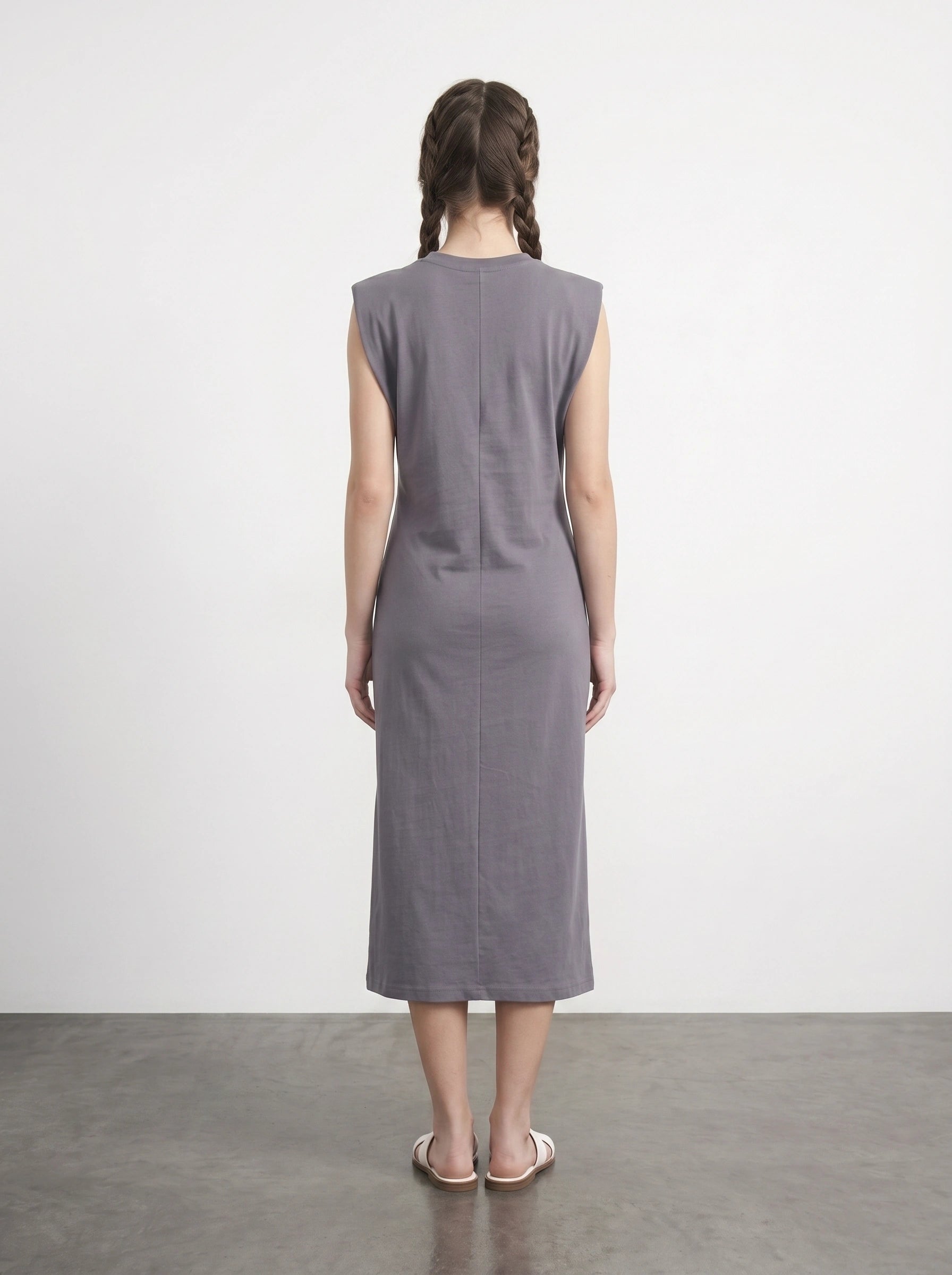 Grey Sleeveless Midi Dress | Montivo Pakistan