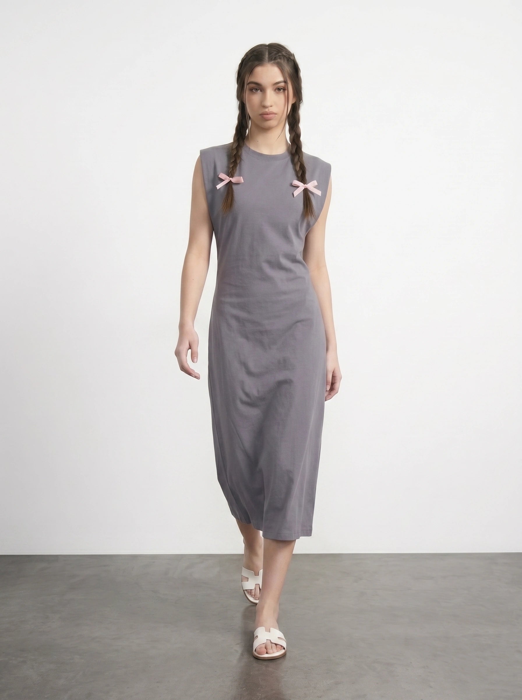 Grey Sleeveless Midi Dress | Montivo Pakistan