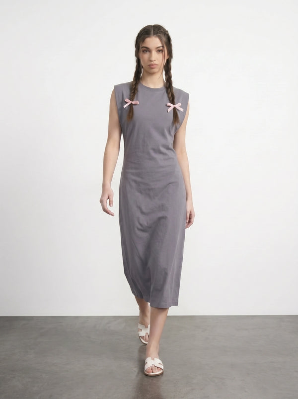 Grey Sleeveless Midi Dress | Montivo Pakistan