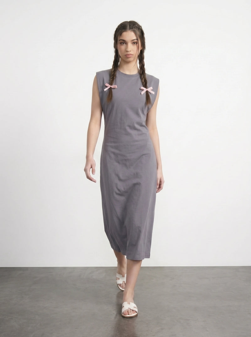 Grey Sleeveless Midi Dress | Montivo Pakistan