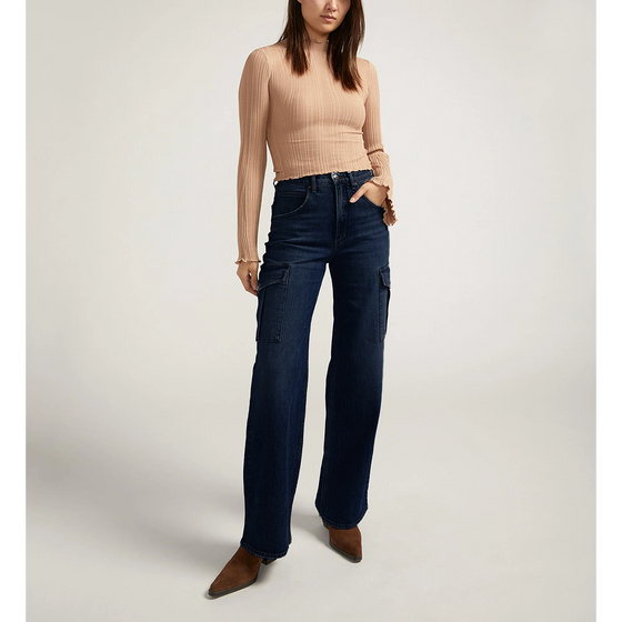 Rinse Wash Blue Cargo Wide Leg Jeans | Montivo Pakistan