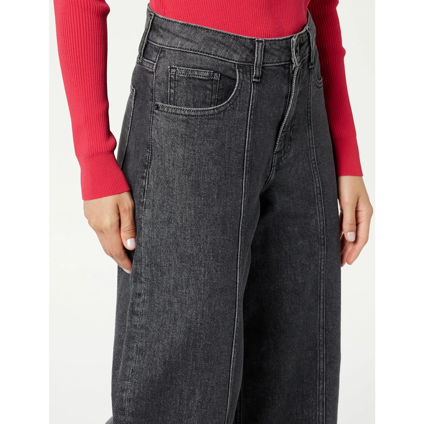 Charcoal Wash Relaxed Wide Leg Jeans | Montivo Pakistan