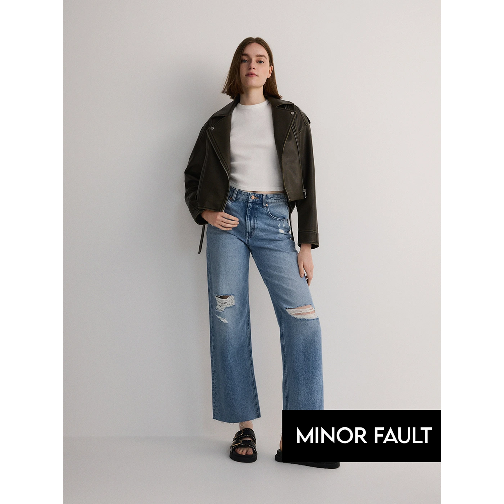 (Minor Fault) Light Blue Distressed Loose Fit Jeans | Montivo Pakistan