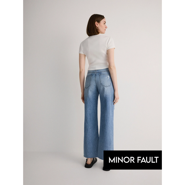 (Minor Fault) Light Blue Distressed Loose Fit Jeans | Montivo Pakistan