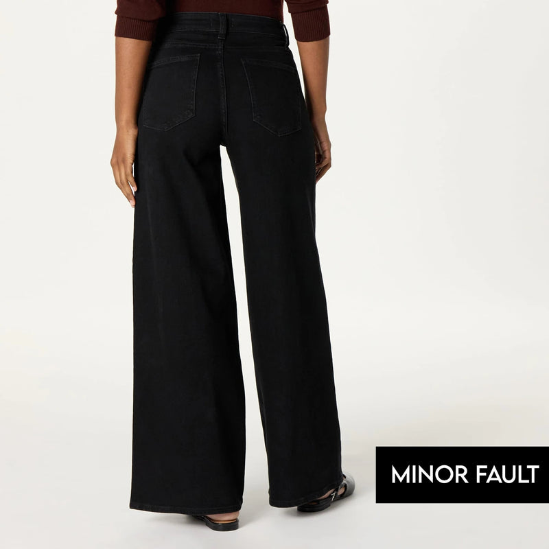 (Minor Fault) Black Relaxed Wide Leg Jeans | Montivo Pakistan