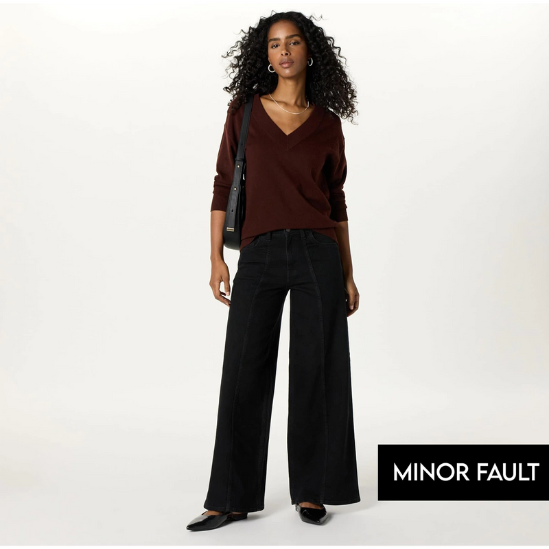 (Minor Fault) Black Relaxed Wide Leg Jeans | Montivo Pakistan