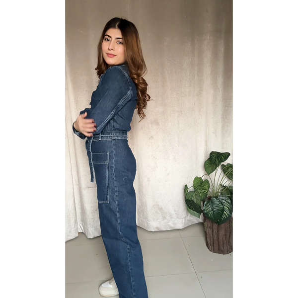 Dark Blue Loose Fit Denim Jumpsuit | Montivo Pakistan