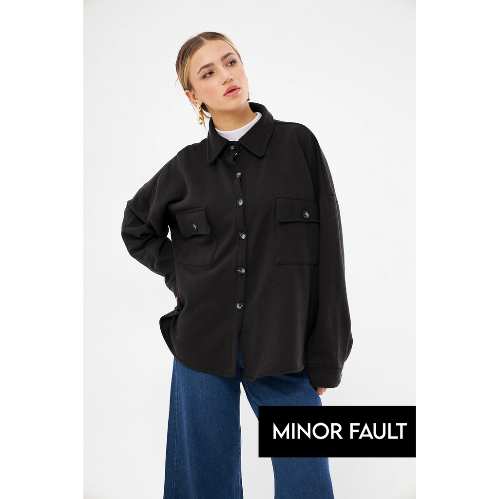 (Minor Fault) Black Oversized Button Down Shacket | Montivo Pakistan