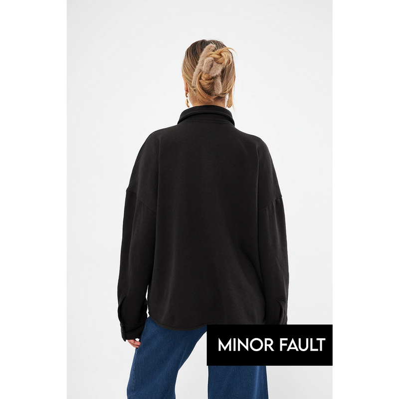 (Minor Fault) Black Oversized Button Down Shirt | Montivo Pakistan