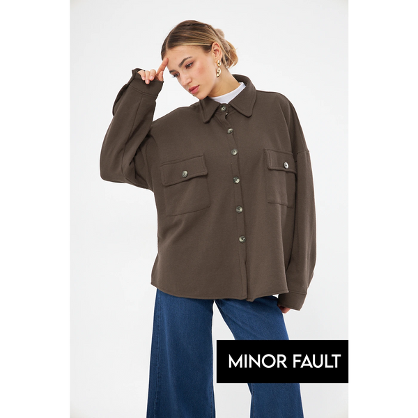 (Minor Fault) Brown Oversized Button Down Shirt | Montivo Pakistan