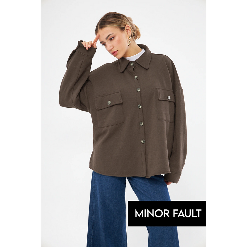 (Minor Fault) Brown Oversized Button Down Shirt | Montivo Pakistan