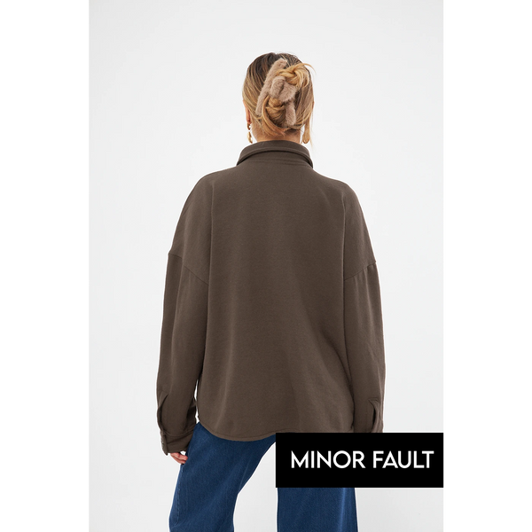 (Minor Fault) Brown Oversized Button Down Shirt | Montivo Pakistan