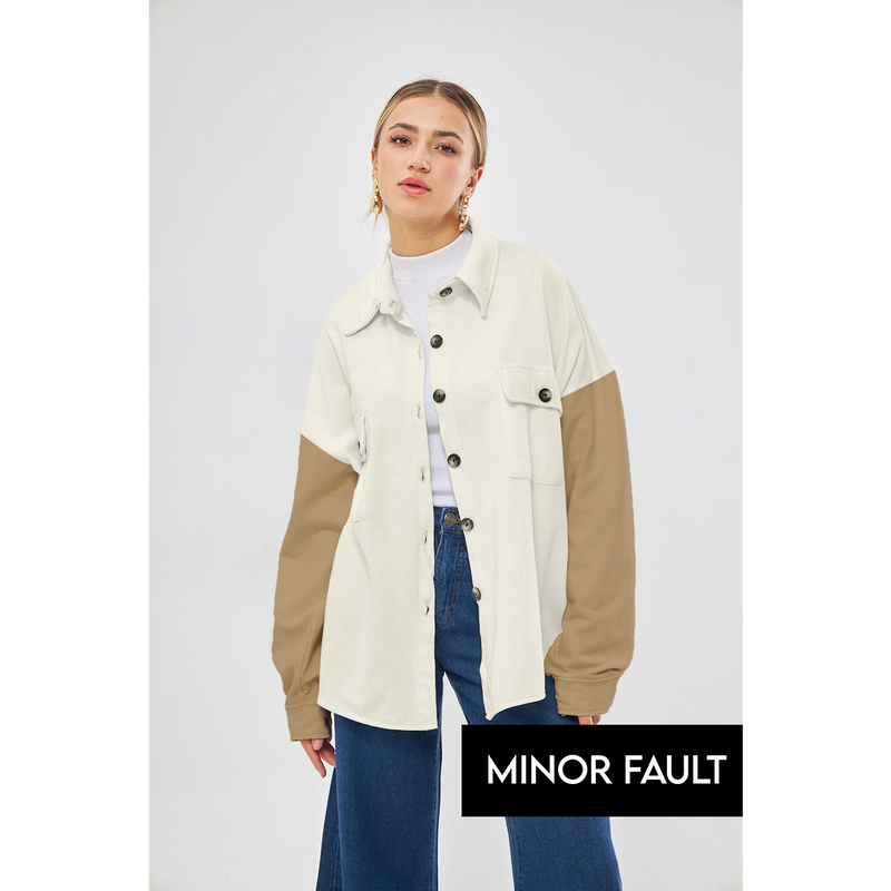 (Minor Fault) Off-White Contrast Sleeves Oversized Shacket | Montivo Pakistan