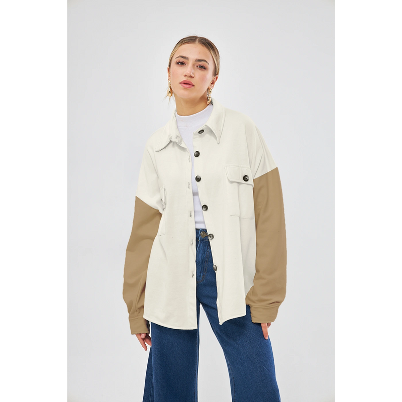 Off-White Contrast Sleeves Oversized Shirt | Montivo Pakistan