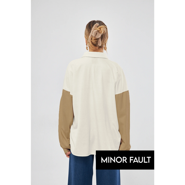 (Minor Fault) Off-White Contrast Sleeves Oversized Shacket | Montivo Pakistan