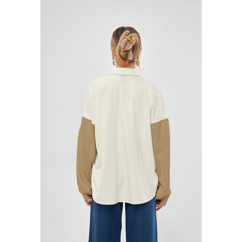 Off-White Contrast Sleeves Oversized Shirt | Montivo Pakistan