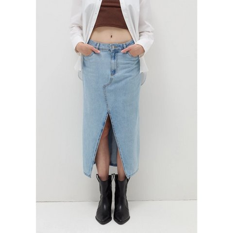 Light Wash Front Slit Denim Skirt | Montivo Pakistan