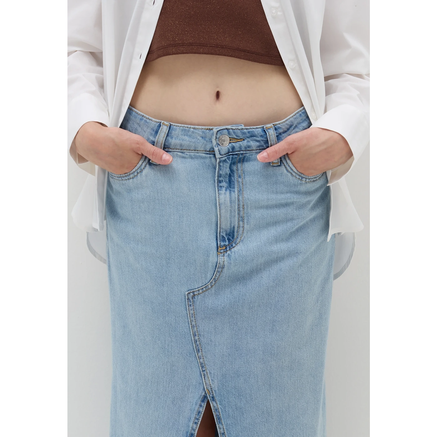 Light Wash Front Slit Denim Skirt | Montivo Pakistan