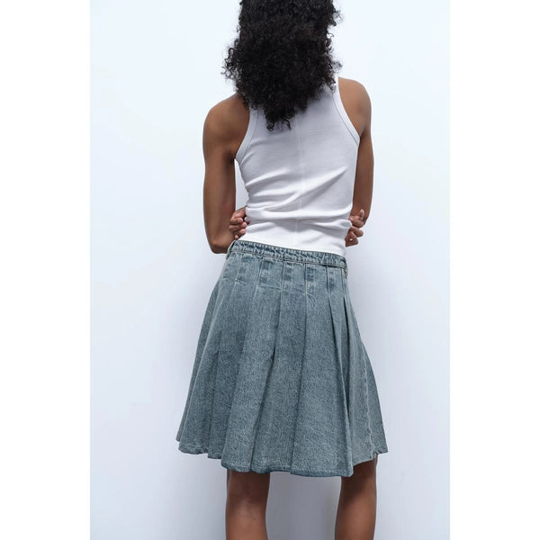 ZR Vintage Blue Pleated Denim Skirt | Montivo Pakistan