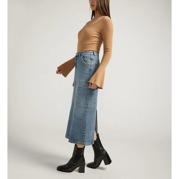 Vintage Blue Cargo Back Slit Skirt | Montivo Pakistan