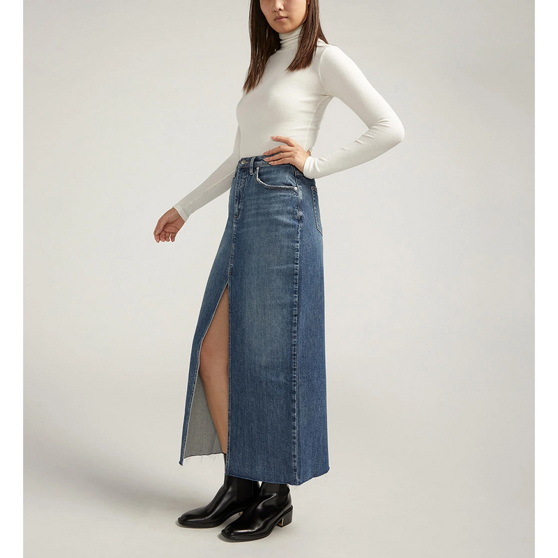 Blue Front Slit Maxi Denim Skirt | Montivo Pakistan
