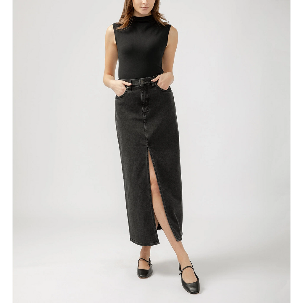 Front Slit Charcoal Denim Skirt | Montivo Pakistan