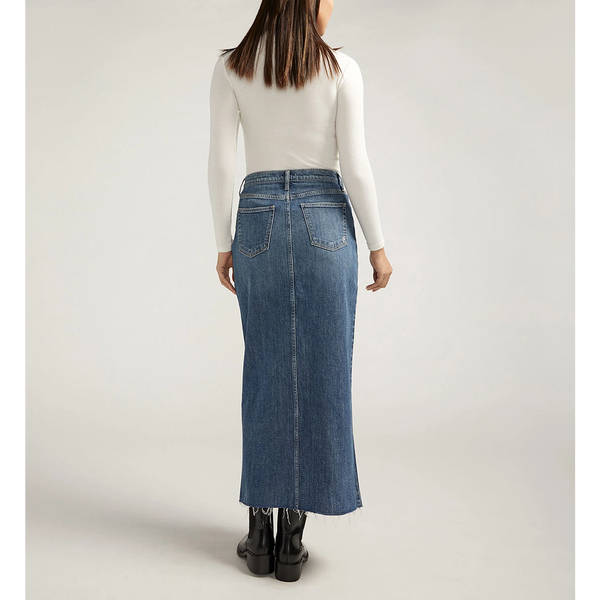 Mid Blue Front Slit Maxi Denim Skirt | Montivo Pakistan