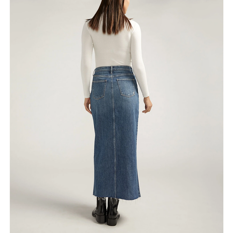 Mid Blue Front Slit Maxi Denim Skirt | Montivo Pakistan