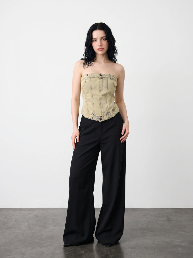 Washed Sand Denim Corset | Montivo Pakistan