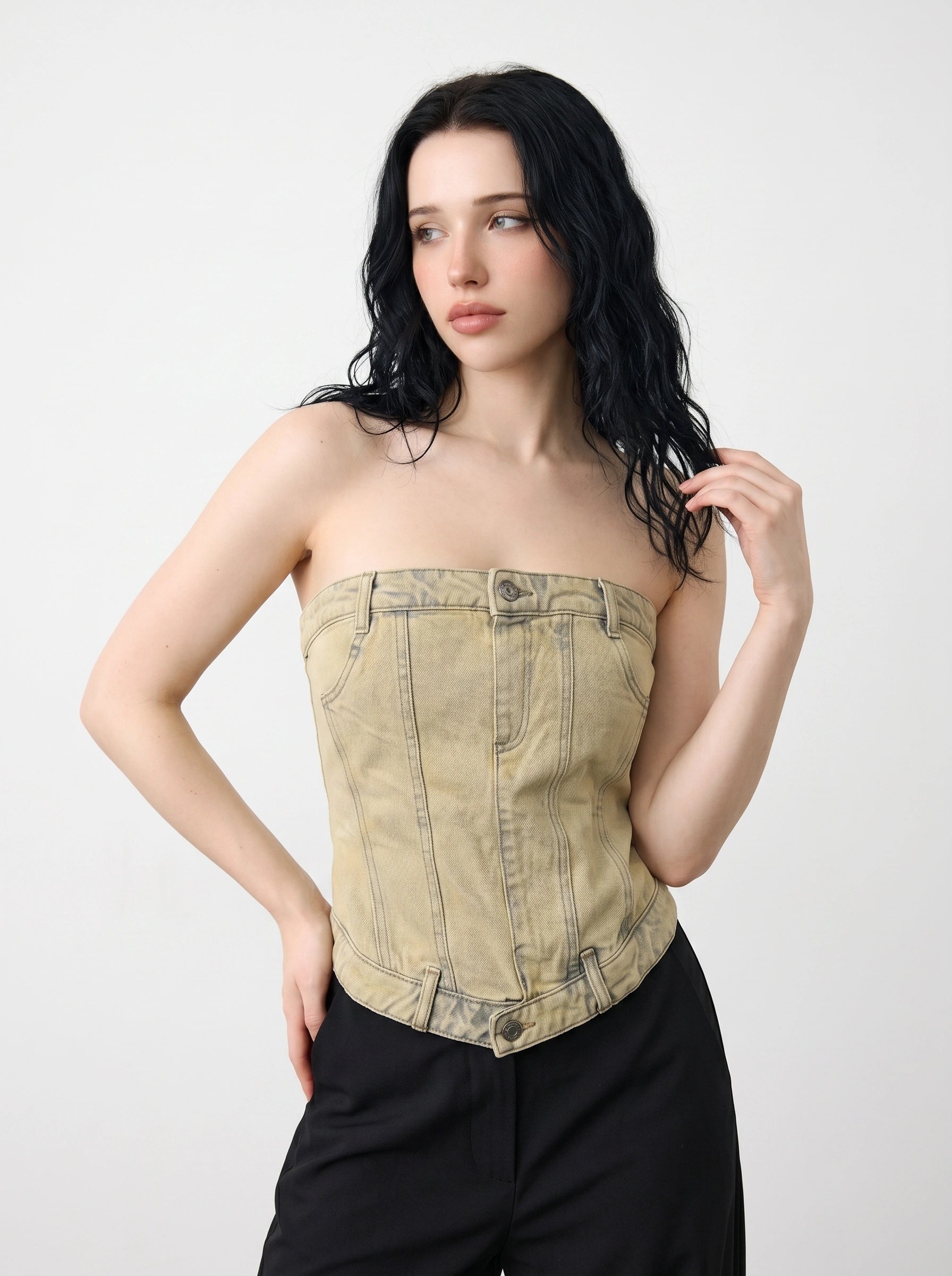 Washed Sand Denim Corset | Montivo Pakistan