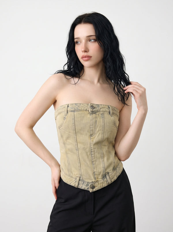 Washed Sand Denim Corset | Montivo Pakistan