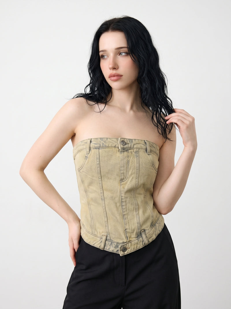 Washed Sand Denim Corset | Montivo Pakistan
