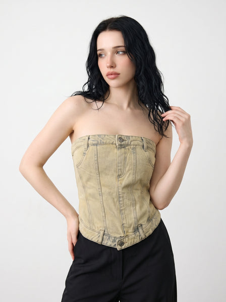 Washed Sand Denim Corset | Montivo Pakistan